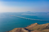 aerial view of Hong Kong-Zhuhai-Macao Bridge, the longest sea crossing and the longest open-sea fixed link in the world, outdoor daytime