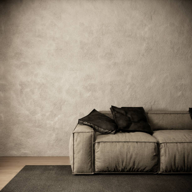 istock 3d rendering living room interior with sofa and small pillow in a loft style design and decoration. 1303800954