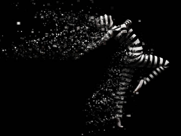 istock 3D rendering of striped person breaking apart. 1303802213