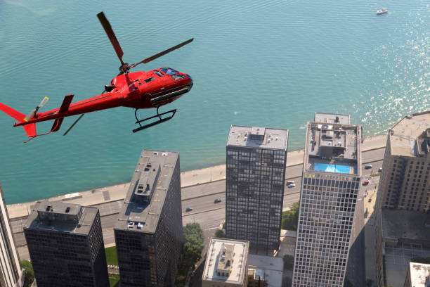 istock Helicopter Flying to Chicago. 1303805717
