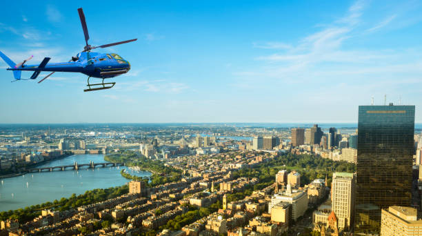 istock Helicopter Flying to Boston. 1303805855