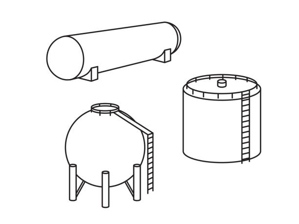 przemysłowa ilustracja wektorowa zbiornika benzyny, oleju lub wody - fuel storage tank stock illustrations