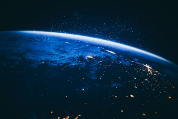 istock Planet earth globe view from space showing realistic earth surface and world map 1303809500