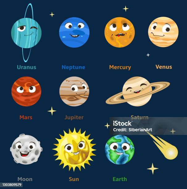 Cute Cartoon Solar System Planets With Smiling Faces Vector Paper Cut  Illustration Funny Space Emoji Kids Astronomy Stock Illustration - Download  Image Now - iStock