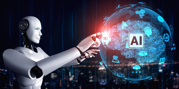 istock AI humanoid robot touching virtual hologram screen showing concept of AI brain 1303811154