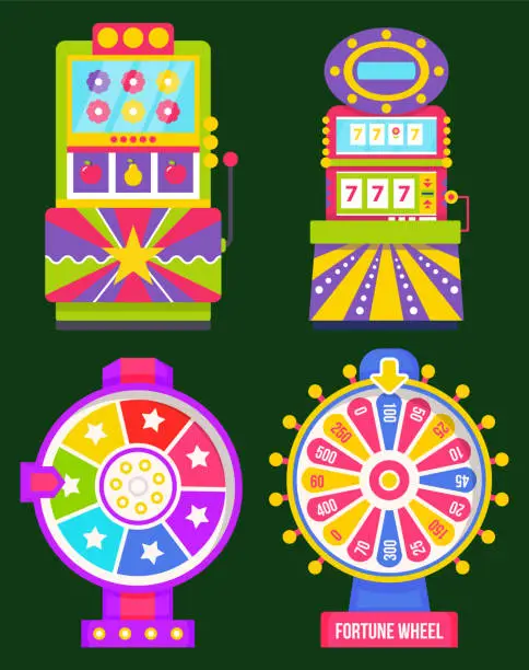 Vector illustration of Game Machine and Fortune Wheel Gambling Device