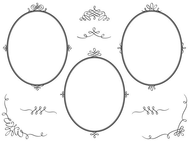 zestaw owalnych ramek z dekoracjami kaligraficznymi - ellipse stock illustrations