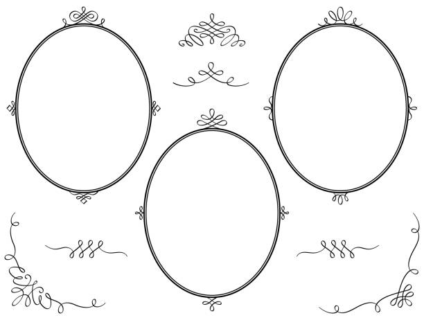 ilustrações, clipart, desenhos animados e ícones de um conjunto de quadros ovais com decorações caligráficas - elipse