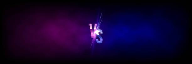 Versus gold VS sparkling sign on pink and blue fog background. Laser glowing lines with soft light effect. Vector illustration of realistic mockup, template for game design, retrowave style. Versus gold VS sparkling sign on pink and blue fog background. Laser glowing lines with soft light effect. Vector illustration of realistic mockup, template for game design, retrowave style light beam illustrations stock illustrations