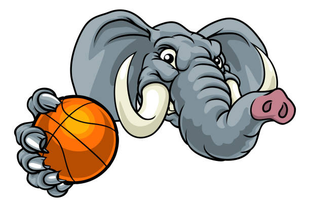 Elephant Basketball Ball Sports Animal Mascot An elephant basketball sports animal mascot holding a ball republican elephant logo stock illustrations