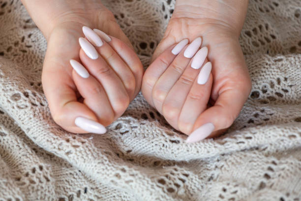 Model Woman Showing Light Pale Pink Nude Shellac Manicure On Lo Stock Photo  - Download Image Now - iStock