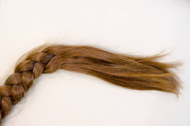 istock Braid of red hair on a beige background 1303823293