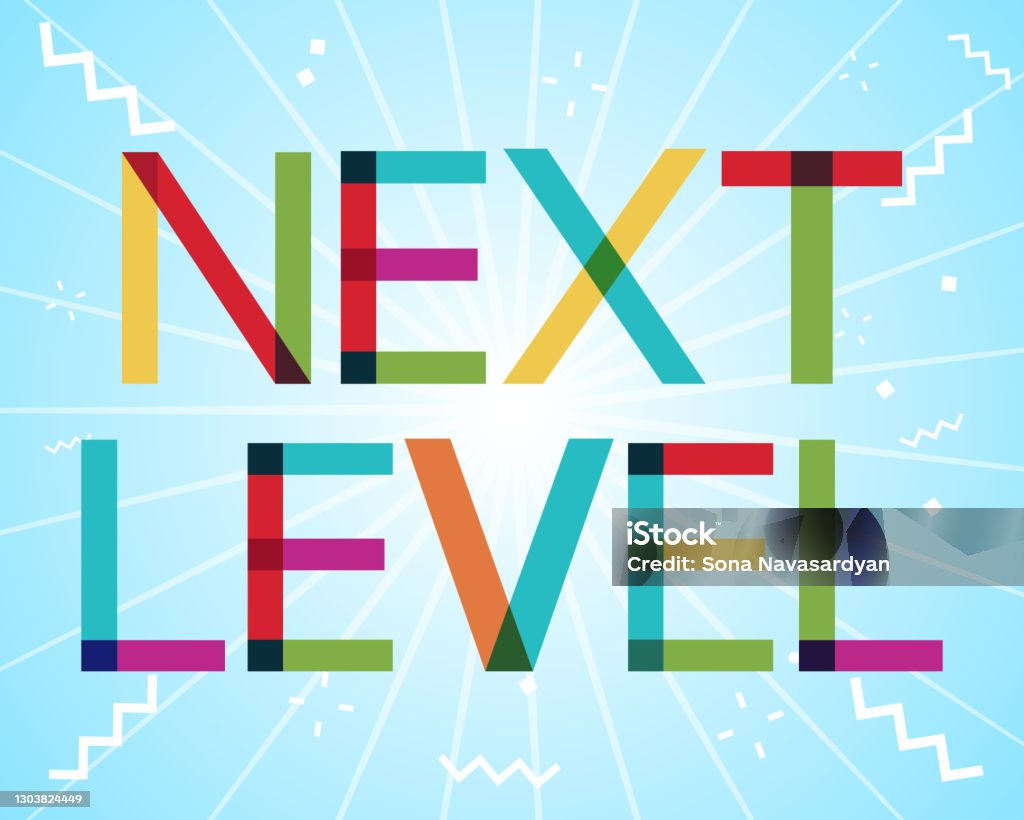 Colorful Next. Sign Next Level Colorful Text With Confetti Stock Illustration - Download ...