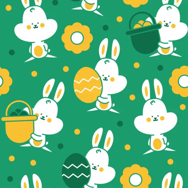 Vector illustration of Easter bunny vector cartoon seamless pattern. Background for wallpaper, wrapping, packing, and backdrop.