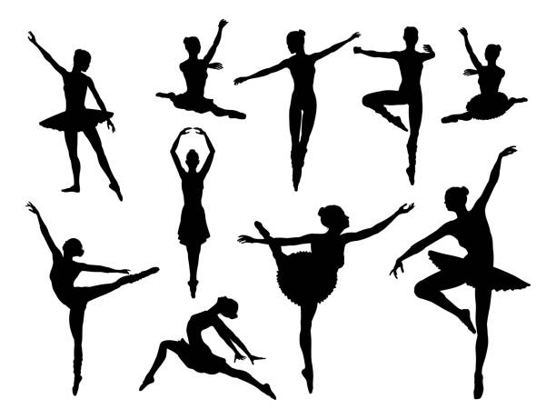 illustrations, cliparts, dessins animés et icônes de silhouettes dansantes de danseur de ballet - floor gymnastics