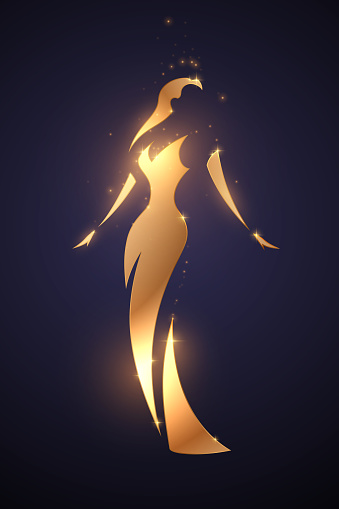 Golden woman silhouette with glow effect in vector