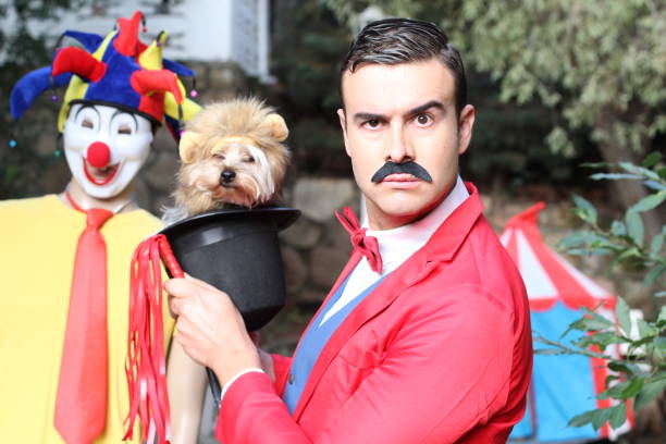 A clown performer showing facial expression and body language.