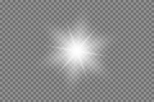 Vector bling light effect on a transparent background. Shining sun, bright flash.