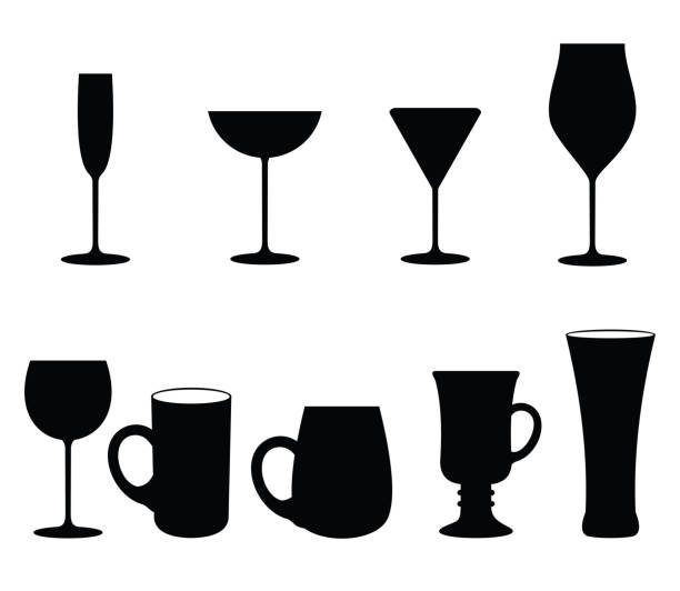 illustrations, cliparts, dessins animés et icônes de ensemble d’icône de vin en verre, illustration vectorielle sur le fond blanc - brandy balloon
