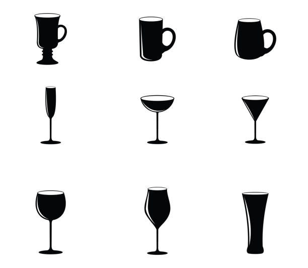 ilustraciones, imágenes clip art, dibujos animados e iconos de stock de conjunto de iconos de vino de copa, ilustración vectorial sobre fondo blanco - brandy balloon