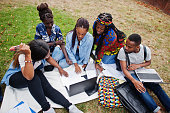 Group of five african college students