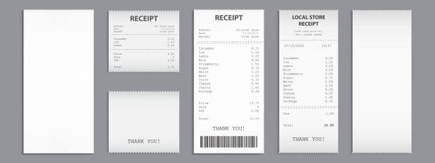 istock Cash receipt on clipboard, paper bill, invoice set 1303840333