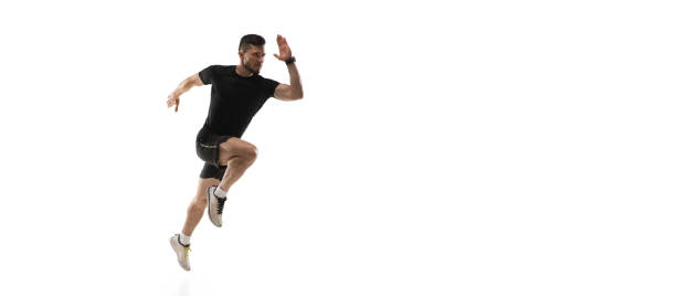 istock Caucasian professional sportsman training isolated on white studio background. Muscular, sportive man practicing. 1303841268