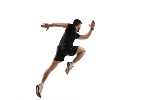 istock Caucasian professional sportsman training isolated on white studio background. Muscular, sportive man practicing. 1303841282