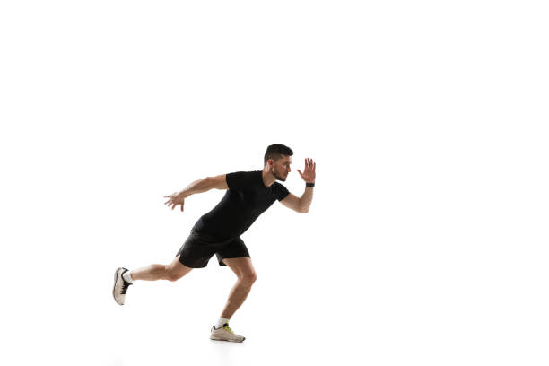 istock Caucasian professional sportsman training isolated on white studio background. Muscular, sportive man practicing. 1303841286