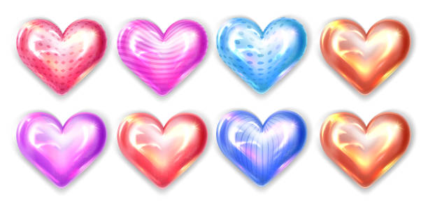 istock Bright colored hearts isolated on white background. Valentine's Day. Realistic 3D hearts. Glossy Red, Pink, Blue, Orange, Purple Hearts. Vector illustration 1303843005