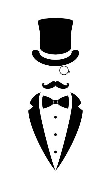 Mr. Gentleman graphic icon. Top hat, tuxedo, bow tie, monocle and mustaches sign isolated on white background. Vector illustration gentlemens club stock illustrations