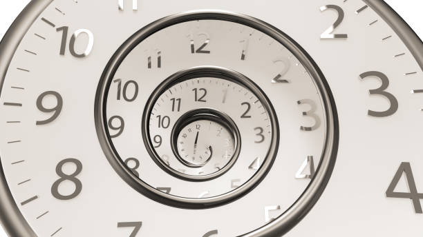 istock Golden Classic Round Clock with time hands turn backward infinity. 1303846413