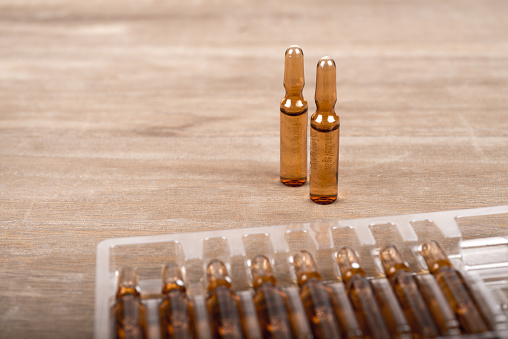 Injection ampoules of brown glass - the text on the bottles means: \