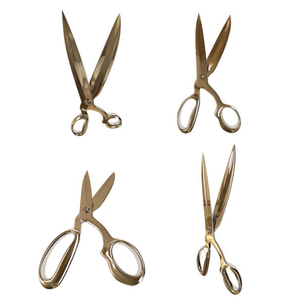istock 3D Illustration of a series of silver open scissors 1303846852