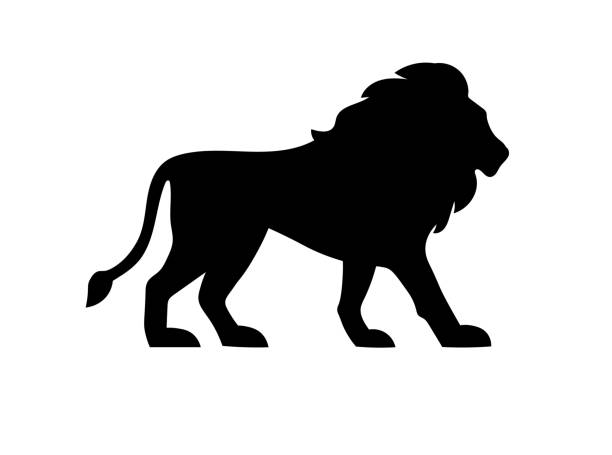 Black lion silhouette. Hand drawn Sahara animal. Vector illustration. lion stock illustrations