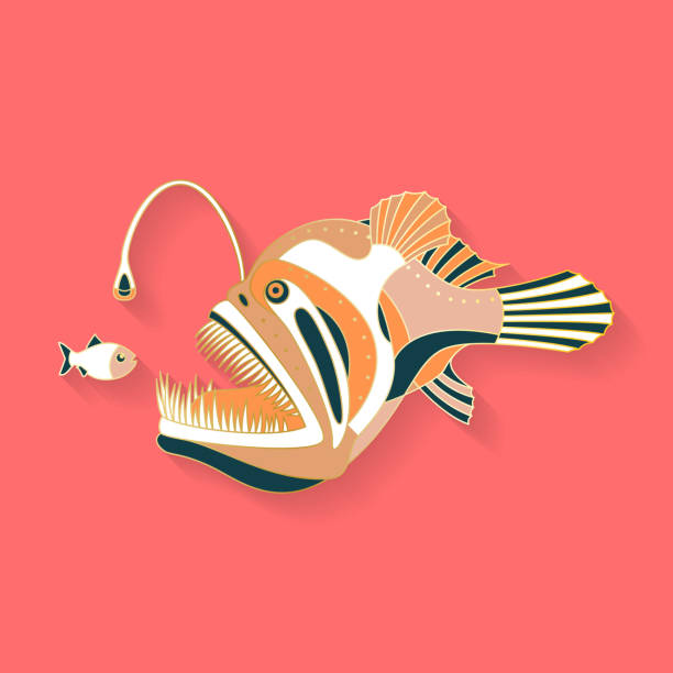 illustrazioni stock, clip art, cartoni animati e icone di tendenza di logo astratto di pesce grafico e vita marina - anglerfish