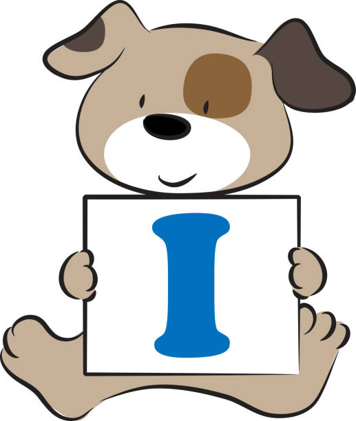 istock vector cartoon puppy hold  fonts A to Z letters card 1303849175