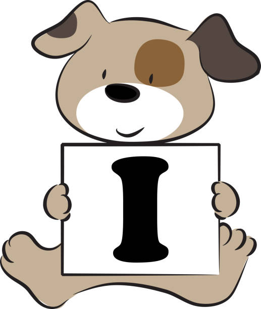 istock vector cartoon puppy hold  fonts A to Z letters card 1303849269