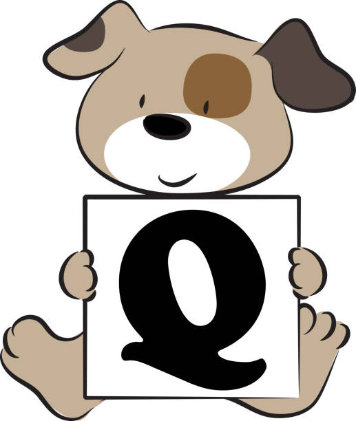 istock vector cartoon puppy hold  fonts A to Z letters card 1303849282