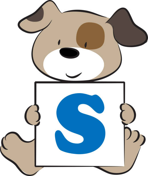 istock vector cartoon puppy hold  fonts A to Z letters card 1303849320