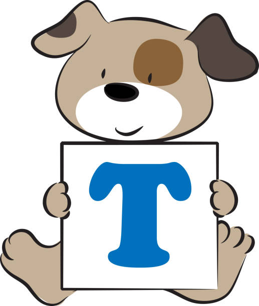 istock vector cartoon puppy hold  fonts A to Z letters card 1303849390