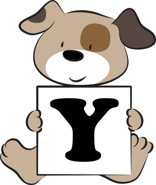 istock vector cartoon puppy hold  fonts A to Z letters card 1303849415