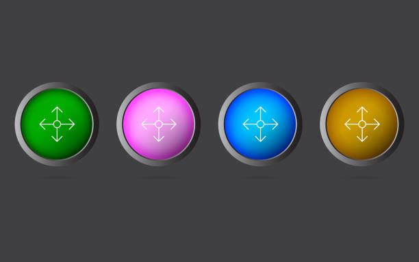 Very Useful Editable Enlarge or Four Sided Arrow Line Icon on 4 Colored Buttons. Enlarge or Four Sided Arrow Line Icon on 4 Colored Buttons. start point stock illustrations