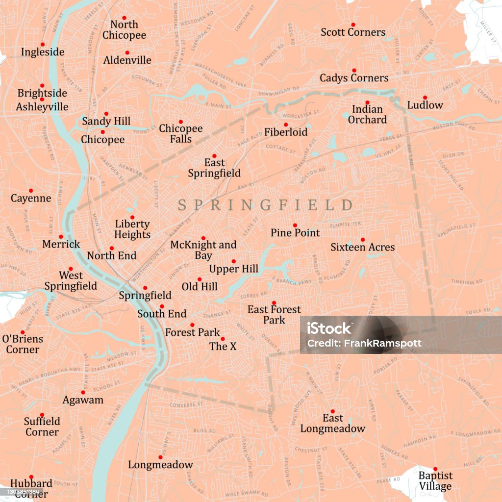 Springfield Ct Map Ma Hampden Springfield Vector Road Map Stock Illustration - Download ...