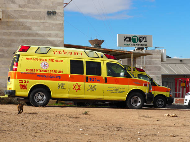Magen David Adom Mobile Intensive Care Unit Car Mitzpe ramon, Israel - February 20, 2021: Magen David Adom Mobile Intensive Care Unit Car. ambulance in israel stock pictures, royalty-free photos & images
