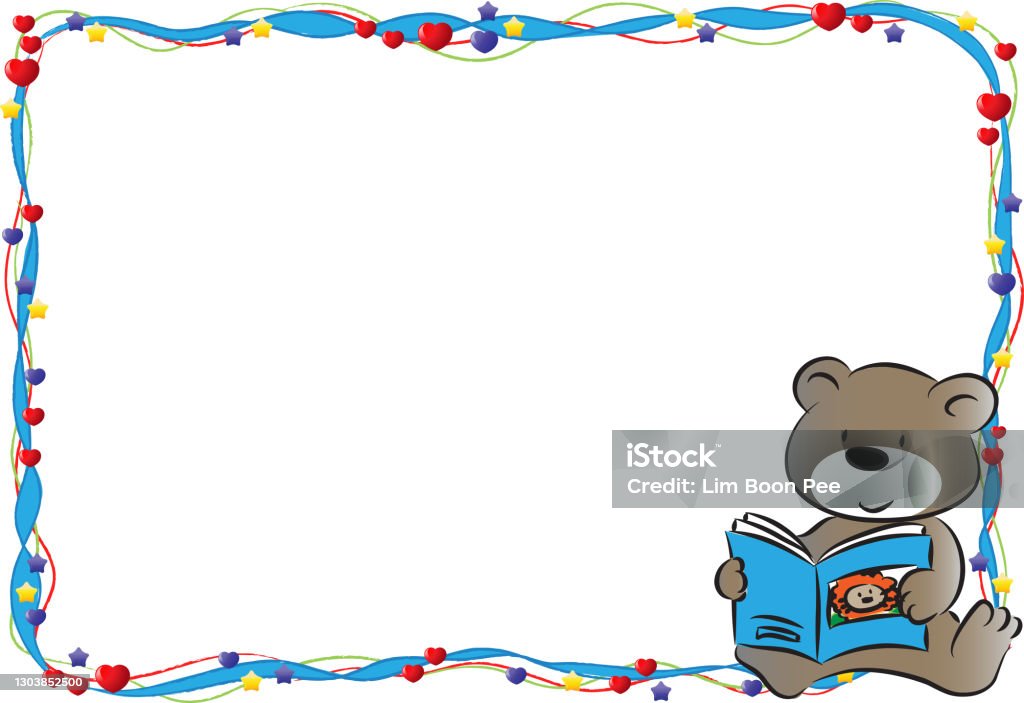 Vector Cartoon Bear Reading With Border Frame Background Stock Illustration  - Download Image Now - iStock