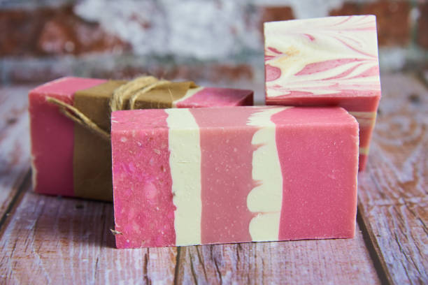 istock Three pieces of fragrant organic handmade soap . 1303855251
