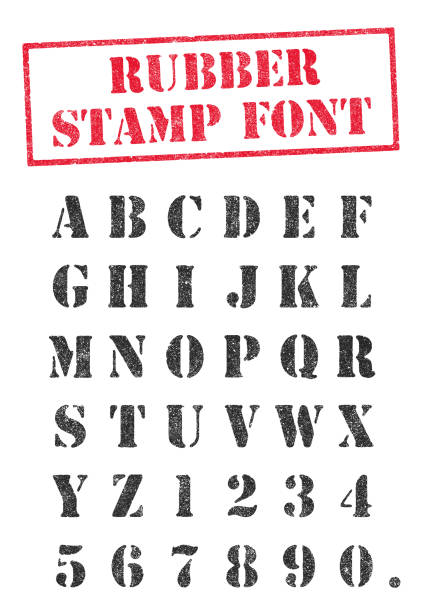 ilustraciones, imágenes clip art, dibujos animados e iconos de stock de fuente de sello de goma - rubber stamp alphabet typescript grunge