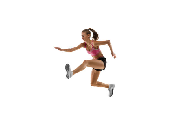 istock Caucasian professional female runner, athlete training isolated on white studio background. Copyspace for ad. 1303857544