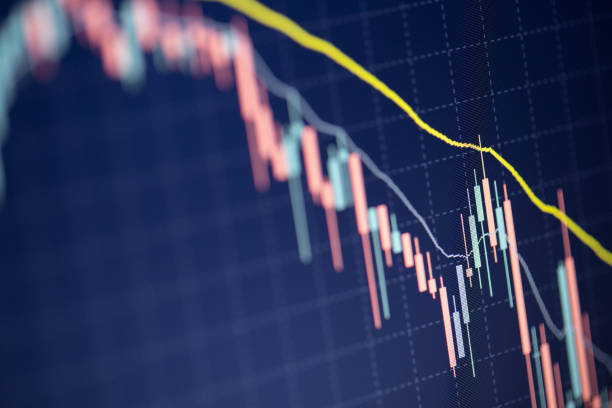istock Closeup of financial stock chart with candlestick graph 1303860067